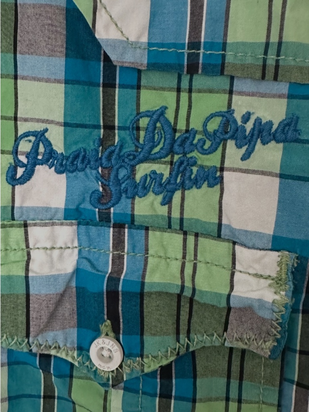 Jack & Jones Plaid Rockabilly Western Shirt Mens Medium Green Blue Retro Y2K Top - Picture 2 of 11